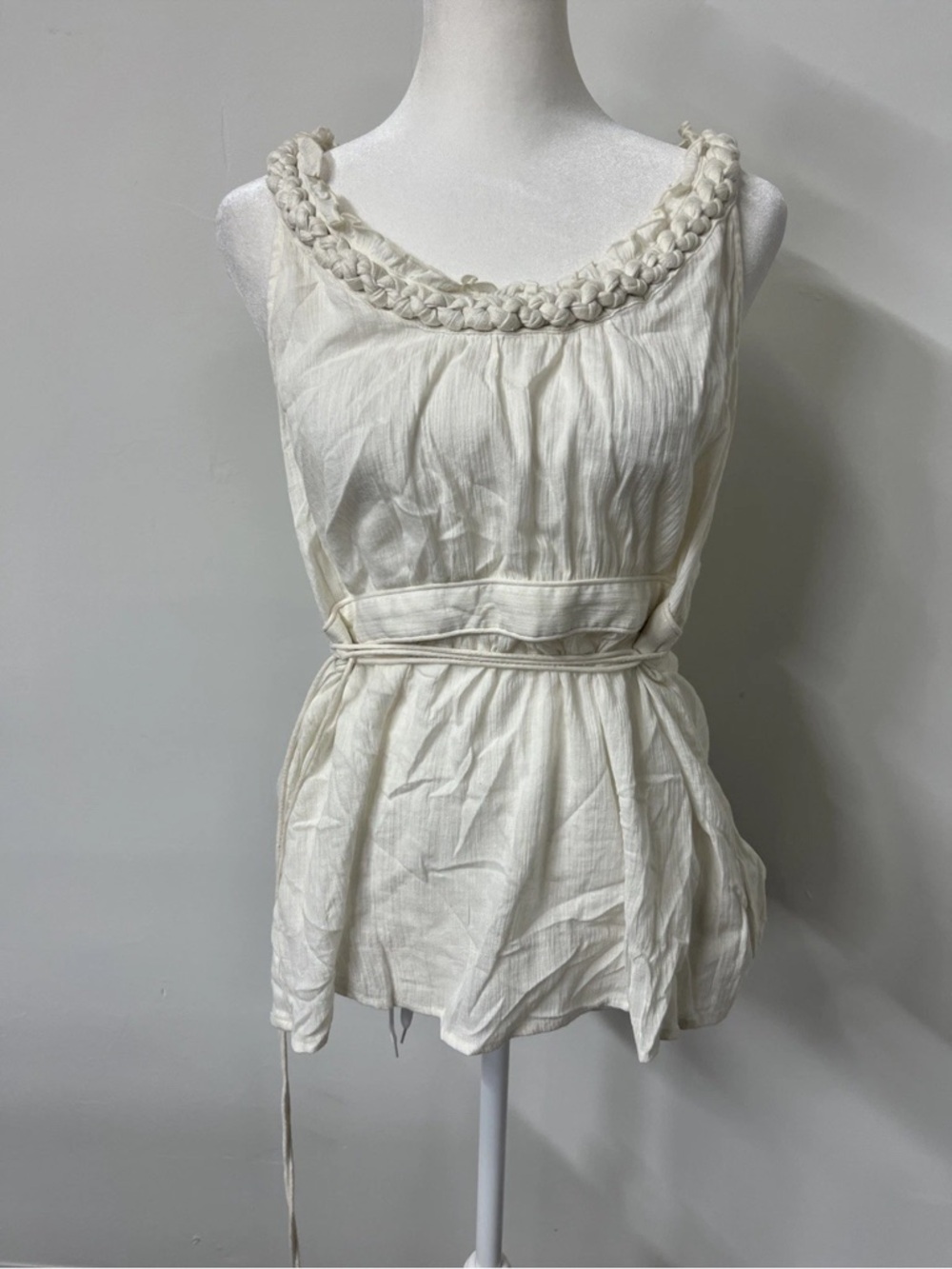 Anthropologie Ivory Gauze Braided Neck Tunic Top Boho NWT 6 - Picture 8 of 9